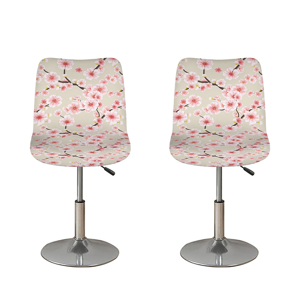 White Cherry Blossom Pattern Print Bar Stool Covers