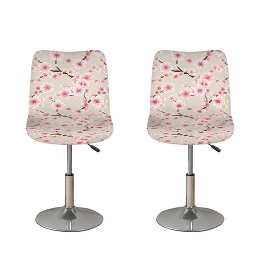 White Cherry Blossom Pattern Print Bar Stool Covers