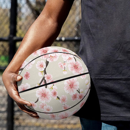 White Cherry Blossom Pattern Print Basketball
