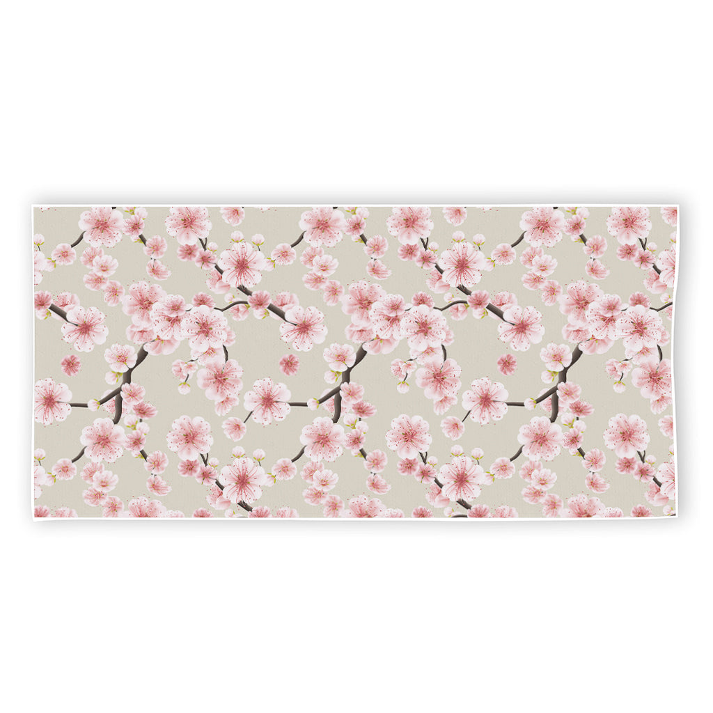 White Cherry Blossom Pattern Print Beach Towel