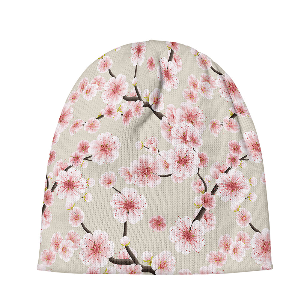 White Cherry Blossom Pattern Print Beanie