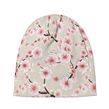 White Cherry Blossom Pattern Print Beanie