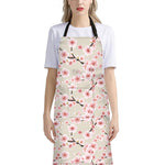 White Cherry Blossom Pattern Print Bib Apron With Pocket