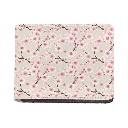 White Cherry Blossom Pattern Print Bifold Wallet