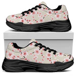 White Cherry Blossom Pattern Print Black Chunky Shoes