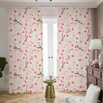 White Cherry Blossom Pattern Print Blackout Pencil Pleat Curtains
