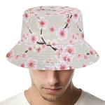 White Cherry Blossom Pattern Print Bucket Hat