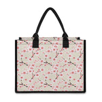 White Cherry Blossom Pattern Print Canvas Tote Bag