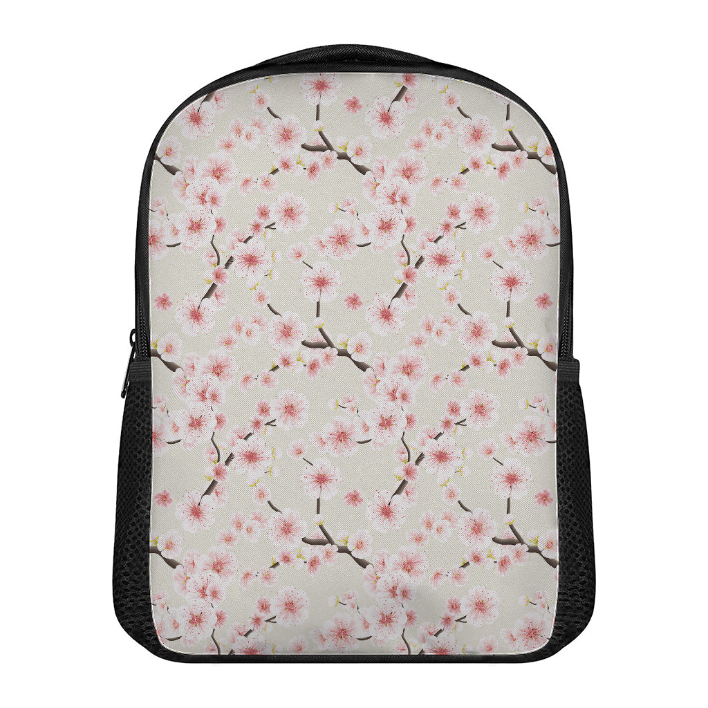 White Cherry Blossom Pattern Print Casual Backpack