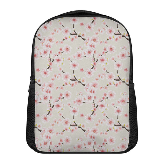 White Cherry Blossom Pattern Print Casual Backpack
