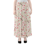 White Cherry Blossom Pattern Print Chiffon Maxi Skirt