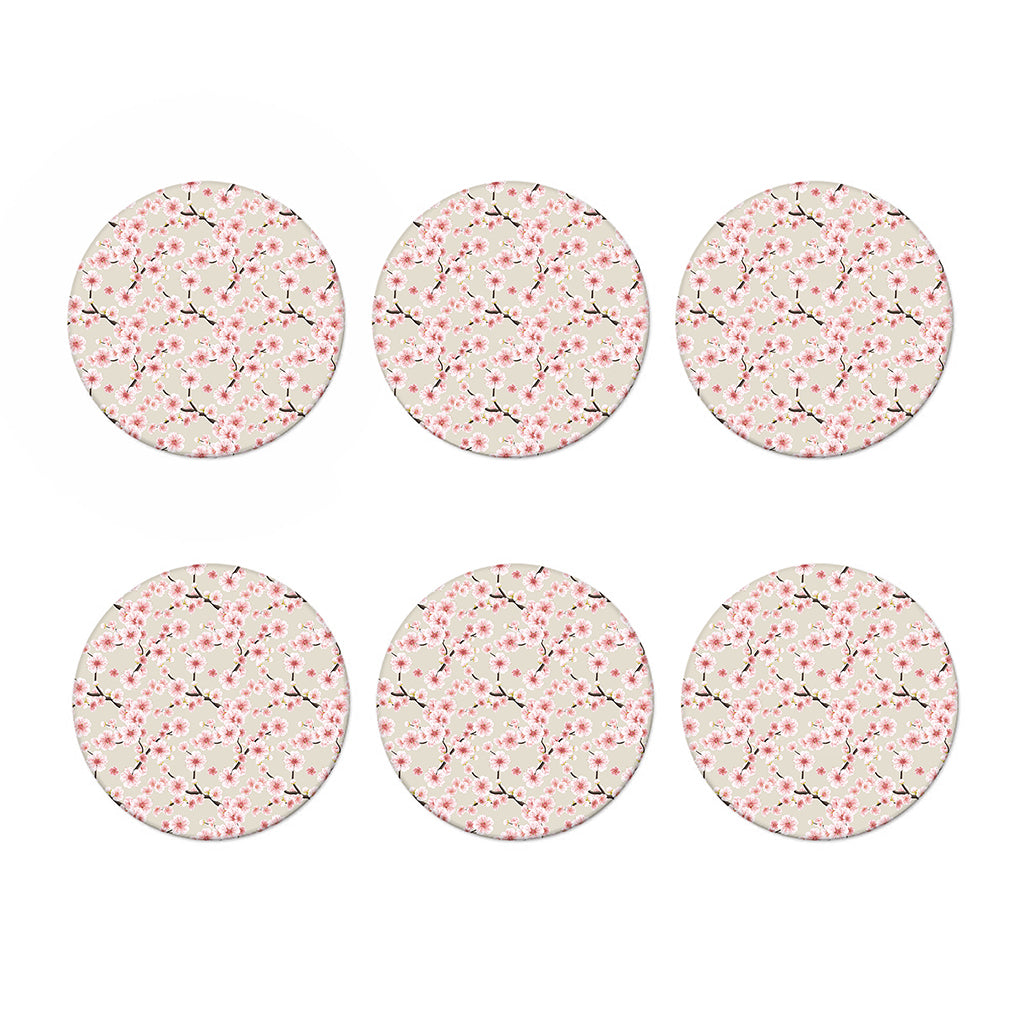 White Cherry Blossom Pattern Print Coaster Set