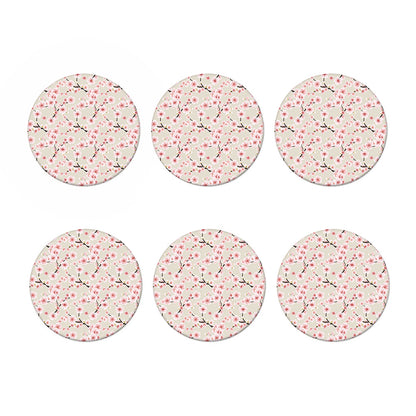 White Cherry Blossom Pattern Print Coaster Set
