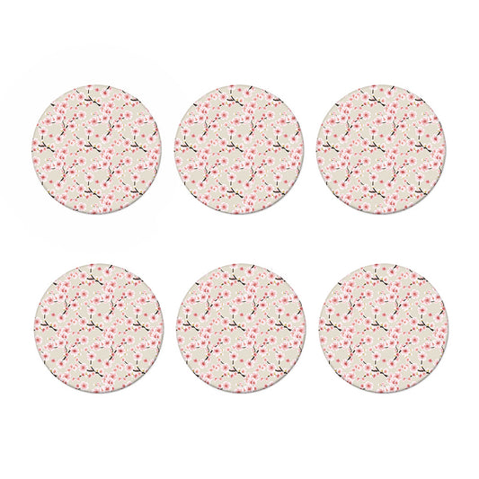White Cherry Blossom Pattern Print Coaster Set