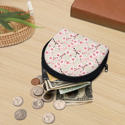White Cherry Blossom Pattern Print Coin Purse