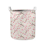 White Cherry Blossom Pattern Print Collapsible Laundry Basket