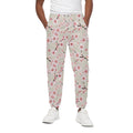 White Cherry Blossom Pattern Print Cotton Sweatpants