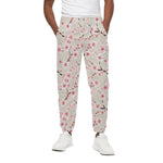 White Cherry Blossom Pattern Print Cotton Pants