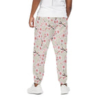 White Cherry Blossom Pattern Print Cotton Pants