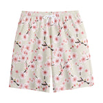 White Cherry Blossom Pattern Print Cotton Shorts