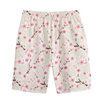 White Cherry Blossom Pattern Print Cotton Shorts