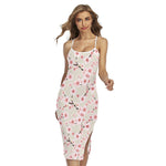 White Cherry Blossom Pattern Print Cross Back Cami Dress