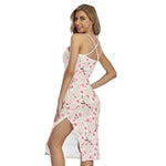 White Cherry Blossom Pattern Print Cross Back Cami Dress