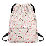 White Cherry Blossom Pattern Print Drawstring Backpack