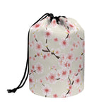 White Cherry Blossom Pattern Print Drawstring Makeup Bag