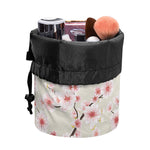 White Cherry Blossom Pattern Print Drawstring Makeup Bag
