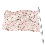 White Cherry Blossom Pattern Print Flag