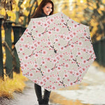 White Cherry Blossom Pattern Print Foldable Umbrella