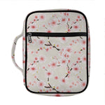 White Cherry Blossom Pattern Print Front Pocket Bible Bag