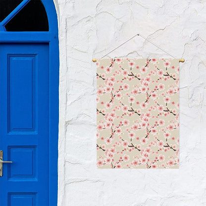 White Cherry Blossom Pattern Print Garden Flag