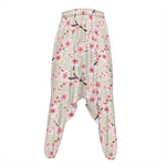 White Cherry Blossom Pattern Print Hammer Pants