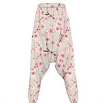 White Cherry Blossom Pattern Print Hammer Pants