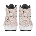 White Cherry Blossom Pattern Print High Top Leather Sneakers