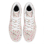 White Cherry Blossom Pattern Print High Top Leather Sneakers