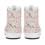White Cherry Blossom Pattern Print High Top Leather Sneakers