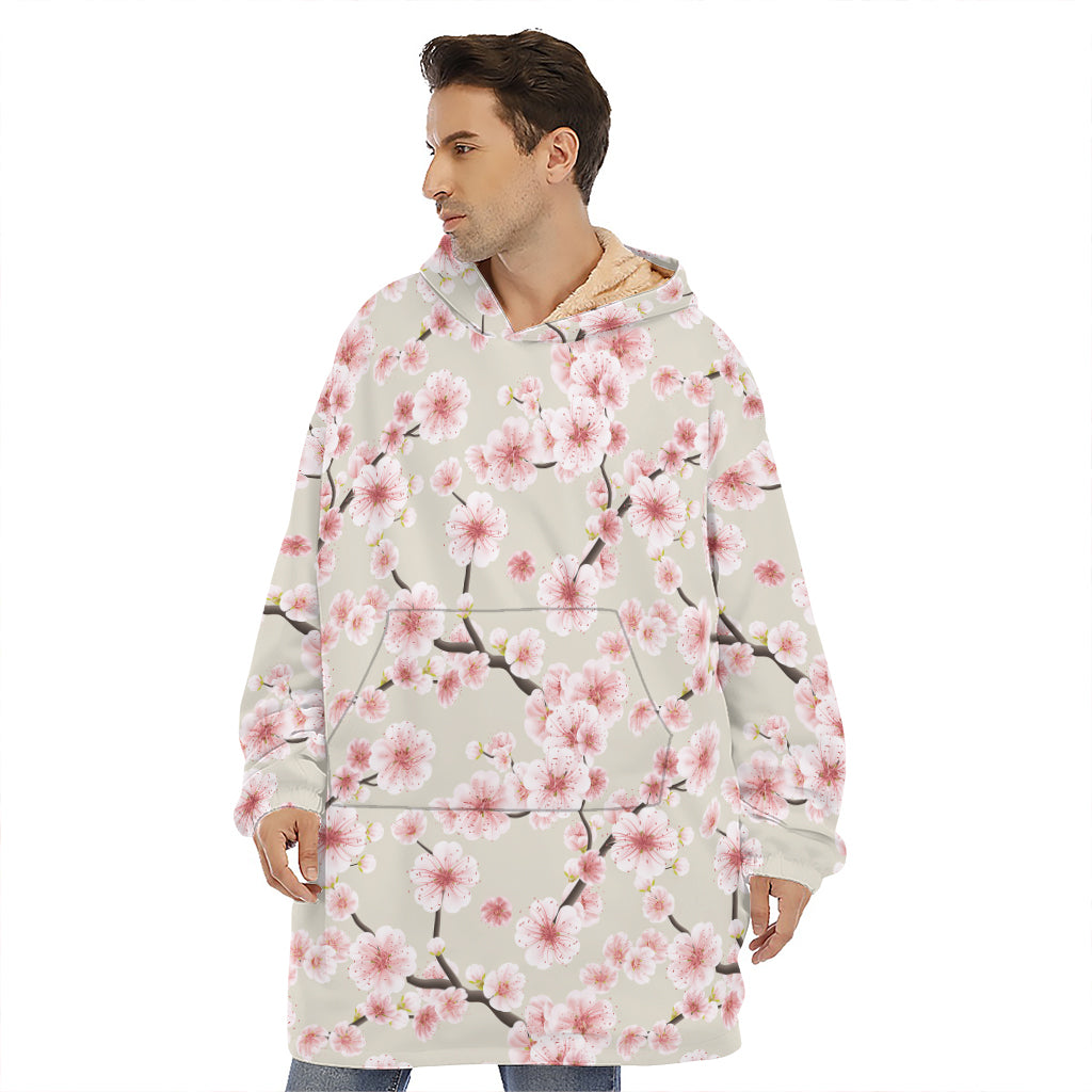White Cherry Blossom Pattern Print Hoodie Blanket