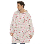 White Cherry Blossom Pattern Print Hoodie Blanket