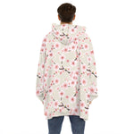 White Cherry Blossom Pattern Print Hoodie Blanket
