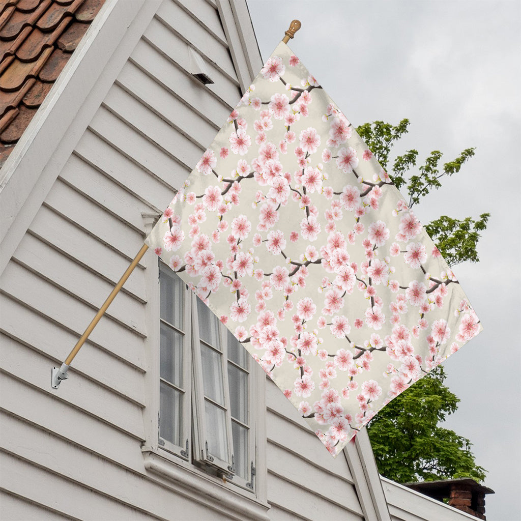 White Cherry Blossom Pattern Print House Flag