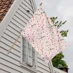 White Cherry Blossom Pattern Print House Flag