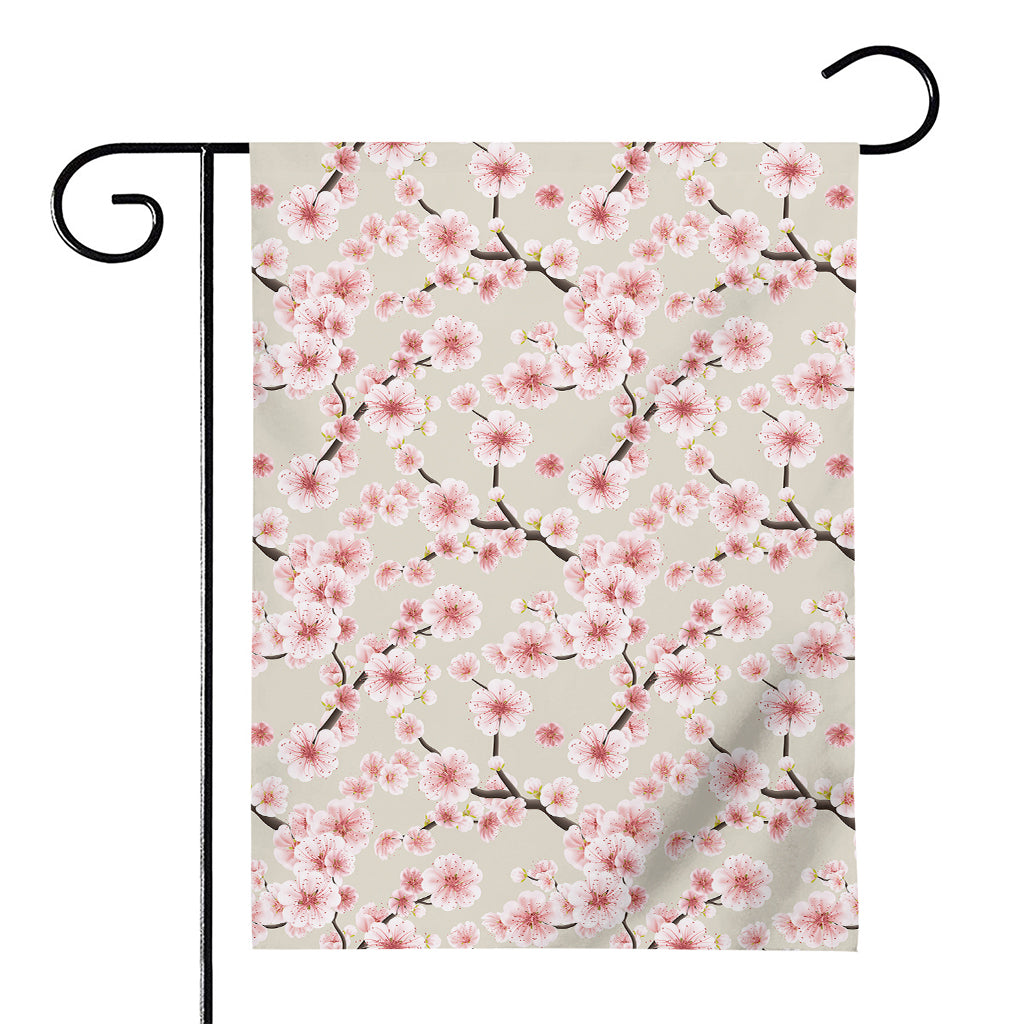 White Cherry Blossom Pattern Print House Flag