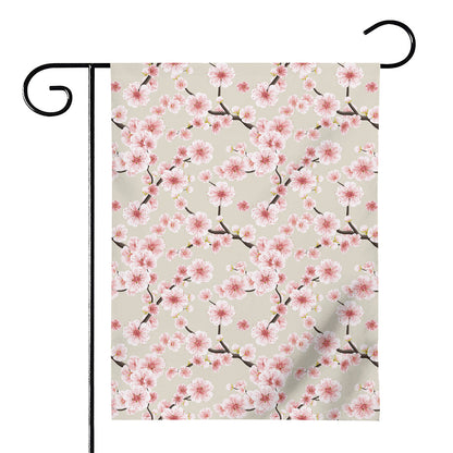 White Cherry Blossom Pattern Print House Flag
