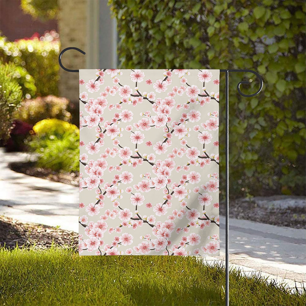 White Cherry Blossom Pattern Print House Flag