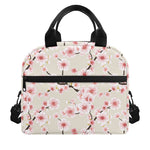 White Cherry Blossom Pattern Print Insulated Lunch Bag