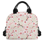 White Cherry Blossom Pattern Print Insulated Lunch Bag