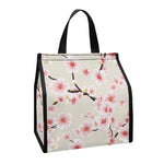 White Cherry Blossom Pattern Print Insulated Lunch Tote
